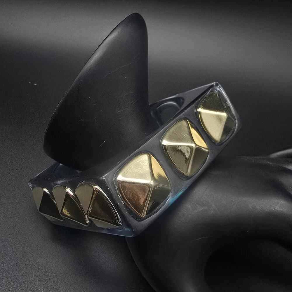 Blue Translucent Studded Bangle Bracelet Gold Tone Edgy Fashion Jewelry